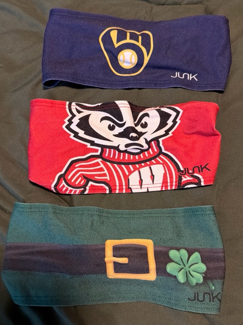 JUNK Trio Stretch Headbands in Navy, Red, and Green